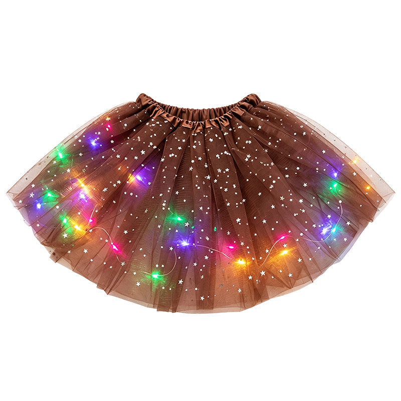 LED Light-Up Star Tutu Skirt – Sequin Mesh Party Skirt