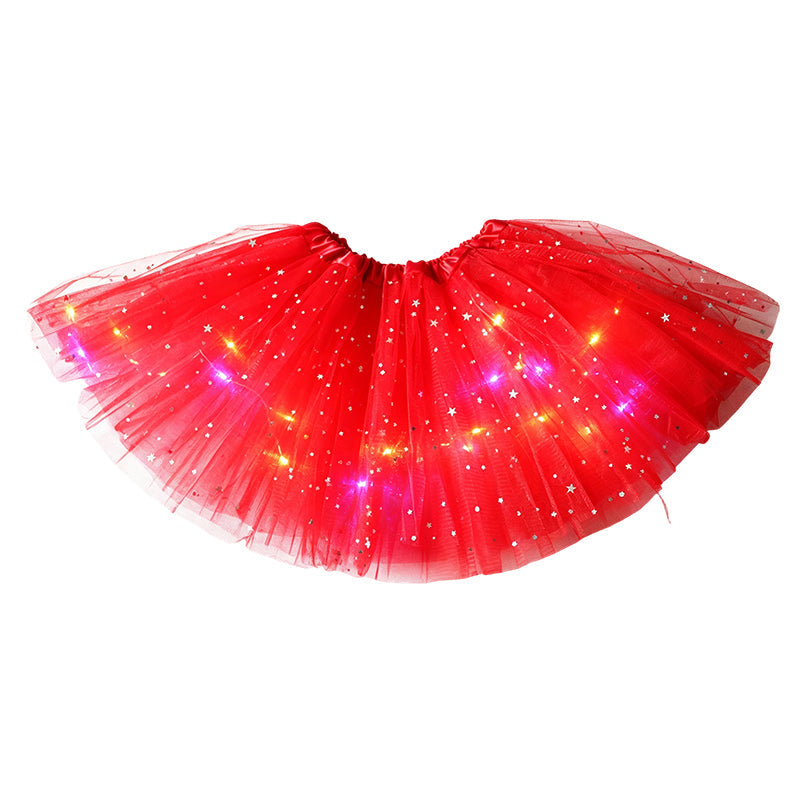 LED Light-Up Star Tutu Skirt – Sequin Mesh Party Skirt