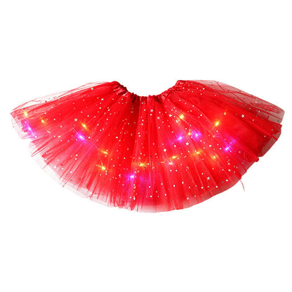 LED Light-Up Star Tutu Skirt – Sequin Mesh Party Skirt