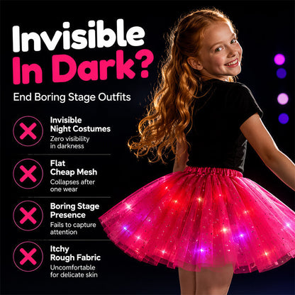 LED Light-Up Star Tutu Skirt – Sequin Mesh Party Skirt