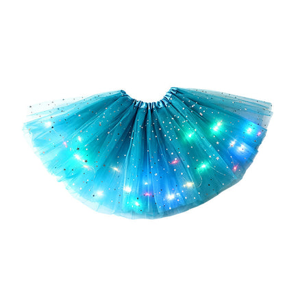 LED Light-Up Star Tutu Skirt – Sequin Mesh Party Skirt