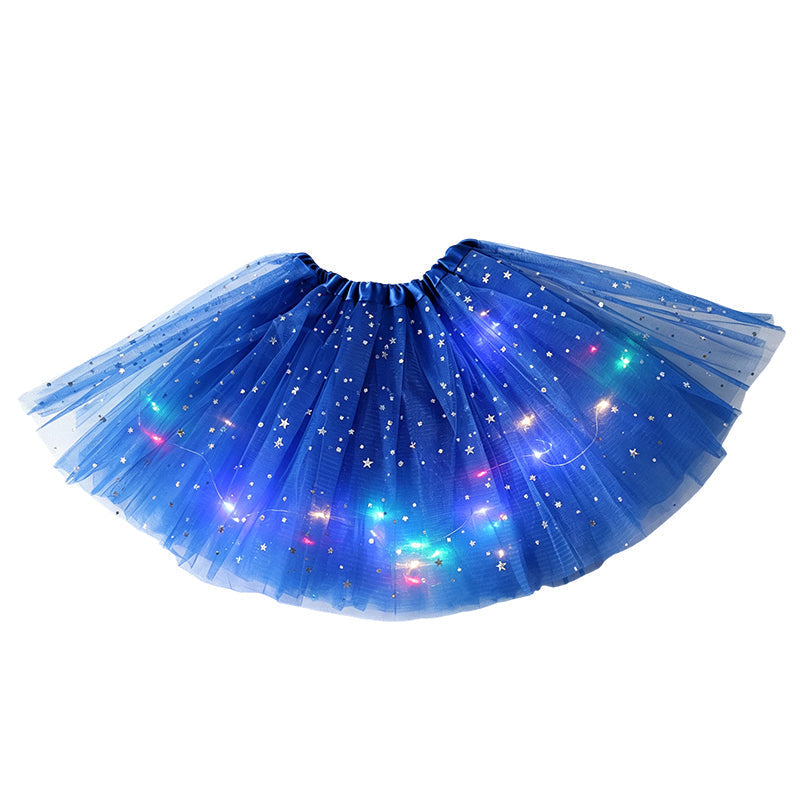 LED Light-Up Star Tutu Skirt – Sequin Mesh Party Skirt