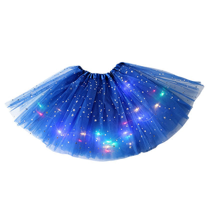 LED Light-Up Star Tutu Skirt – Sequin Mesh Party Skirt