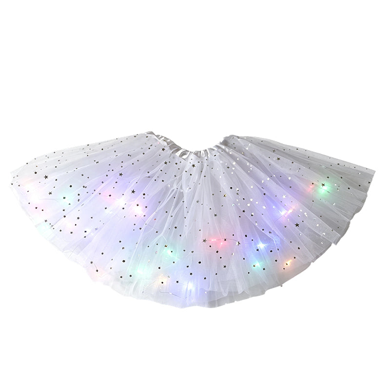 LED Light-Up Star Tutu Skirt – Sequin Mesh Party Skirt