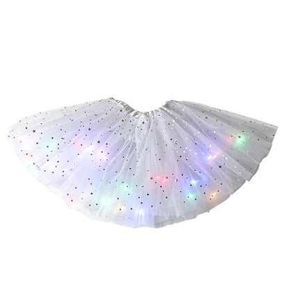 LED Light-Up Star Tutu Skirt – Sequin Mesh Party Skirt