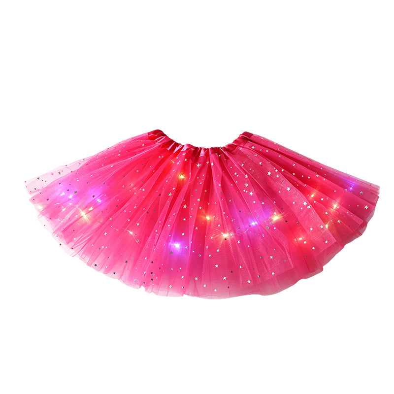 LED Light-Up Star Tutu Skirt – Sequin Mesh Party Skirt