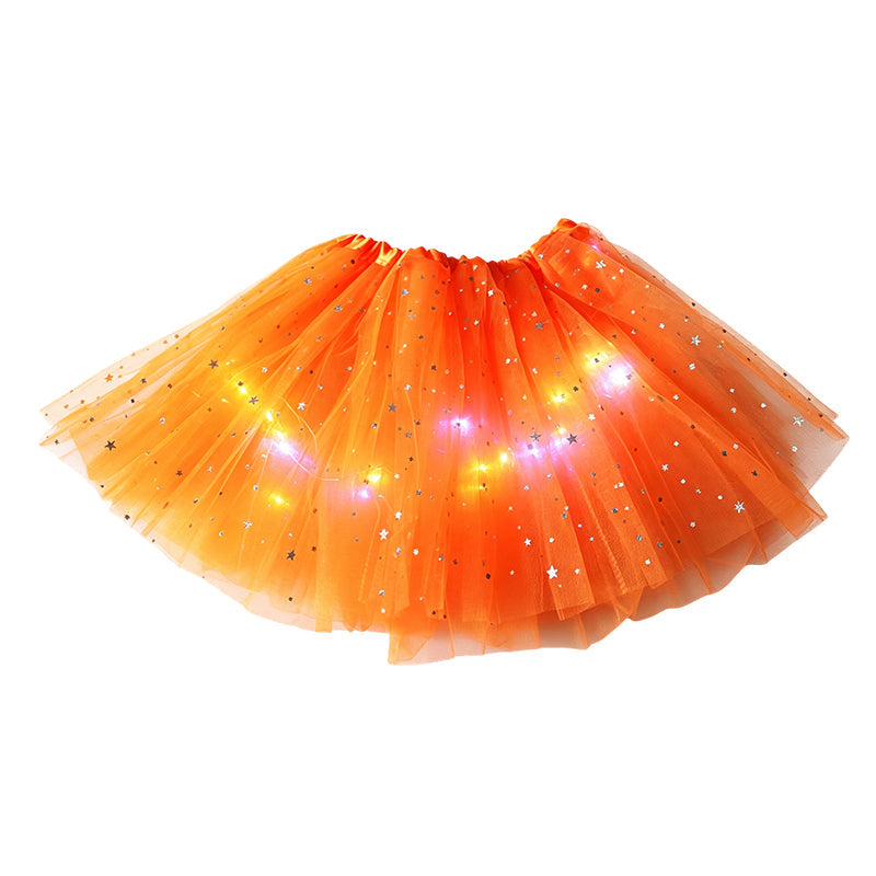 LED Light-Up Star Tutu Skirt – Sequin Mesh Party Skirt