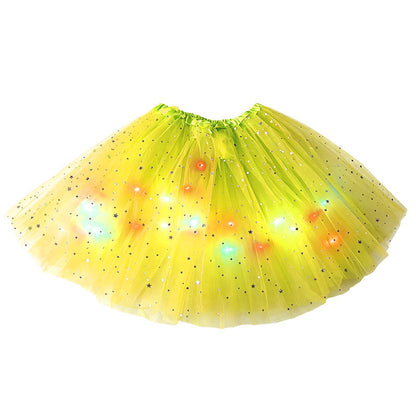 LED Light-Up Star Tutu Skirt – Sequin Mesh Party Skirt