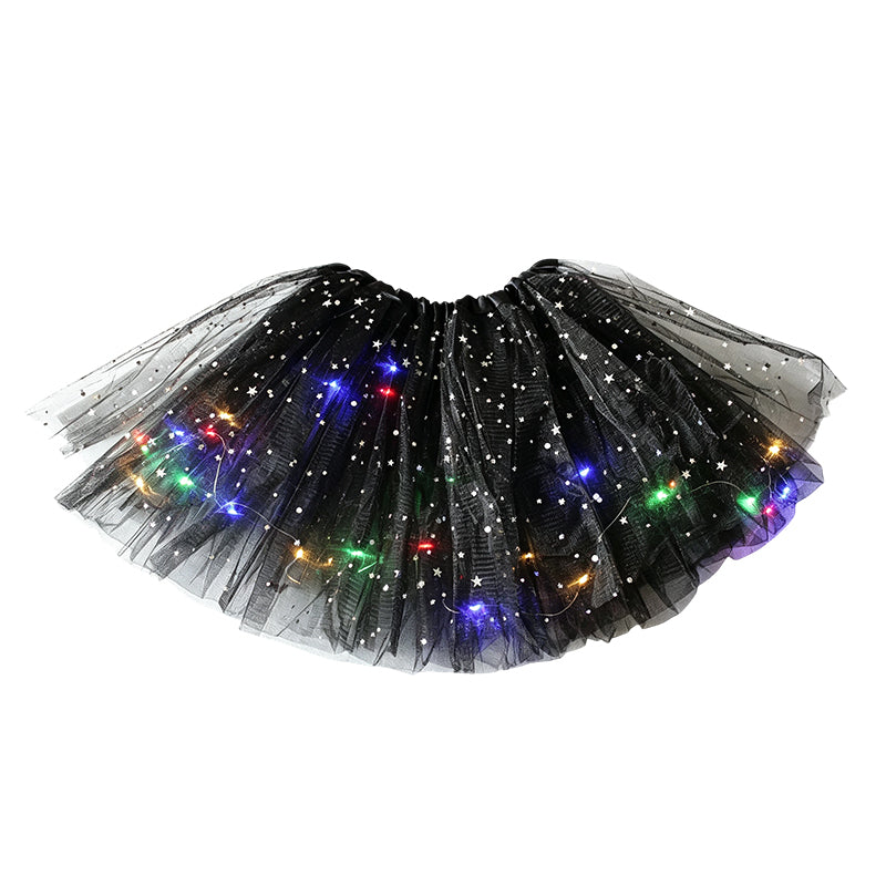 LED Light-Up Star Tutu Skirt – Sequin Mesh Party Skirt