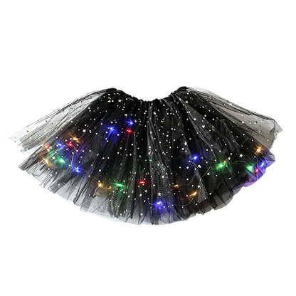 LED Light-Up Star Tutu Skirt – Sequin Mesh Party Skirt