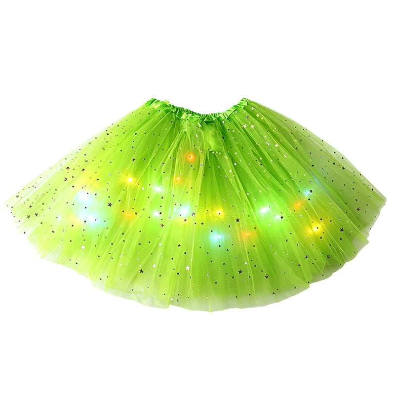 LED Light-Up Star Tutu Skirt – Sequin Mesh Party Skirt