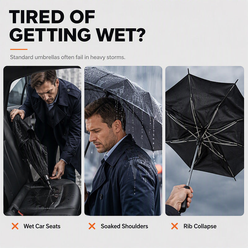 ☂️50% OFF NOW! Extra-Large Folding Umbrella – 130cm 12-Rib Windproof Reverse Fold Umbrella, UPF50+ Sun Protection Oversized Umbrella for Family Commute & Outdoor