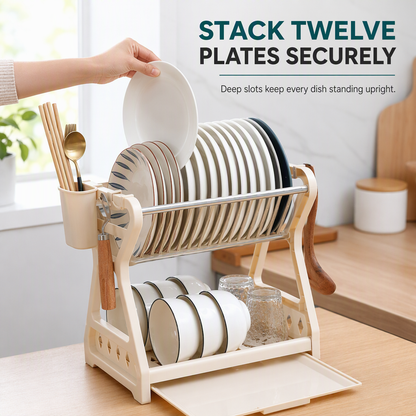 Multi-Layer Kitchen Dish Drying Rack and Tableware Storage Organizer with Steel Frame