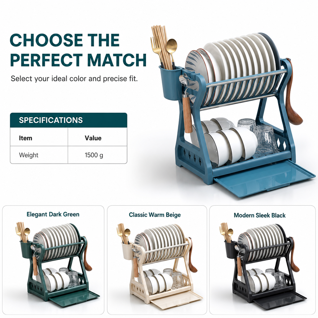 Multi-Layer Kitchen Dish Drying Rack and Tableware Storage Organizer with Steel Frame