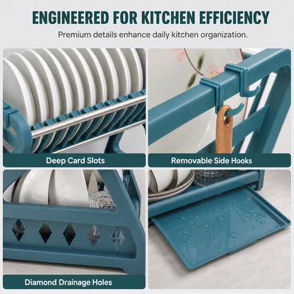 Multi-Layer Kitchen Dish Drying Rack and Tableware Storage Organizer with Steel Frame