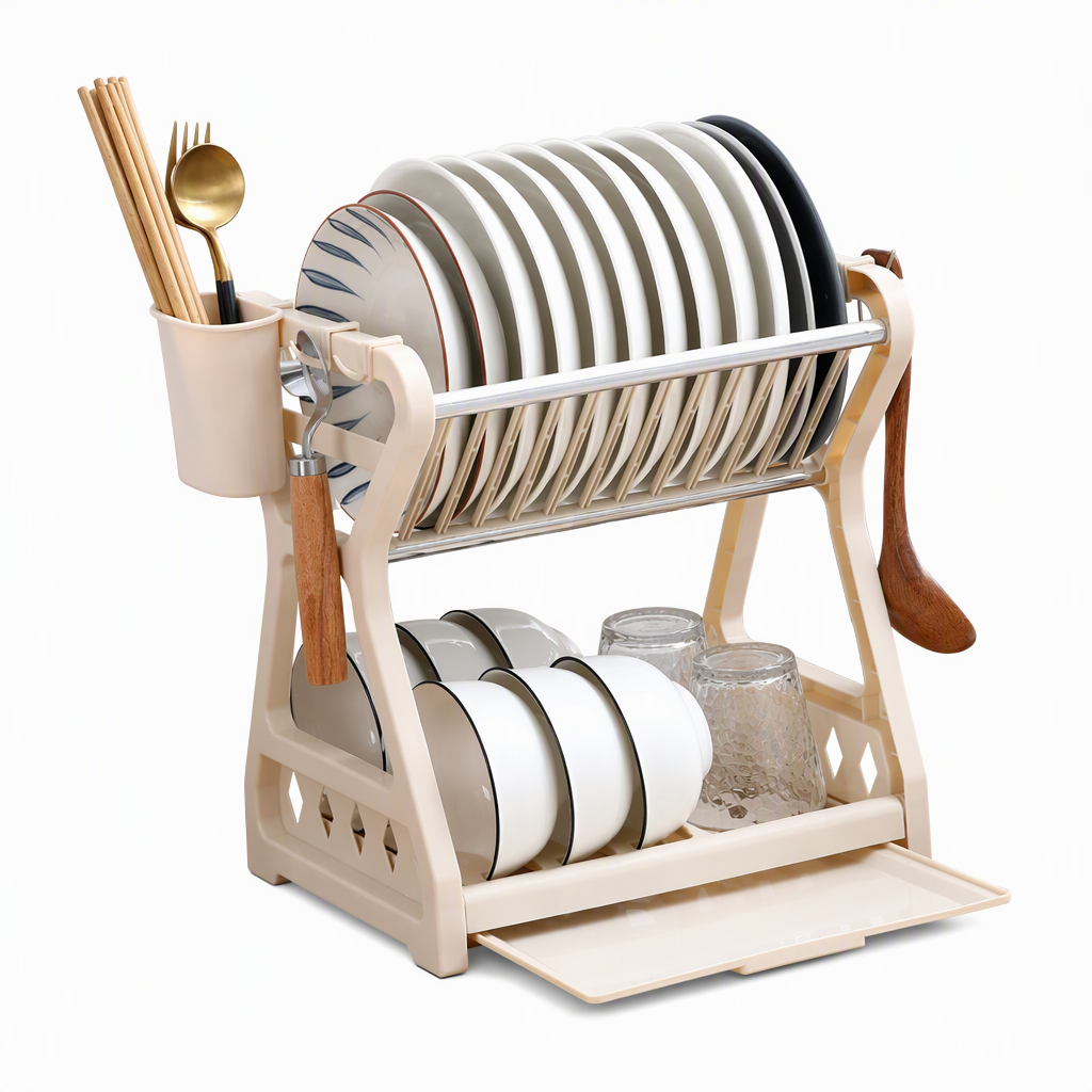 Multi-Layer Kitchen Dish Drying Rack and Tableware Storage Organizer with Steel Frame
