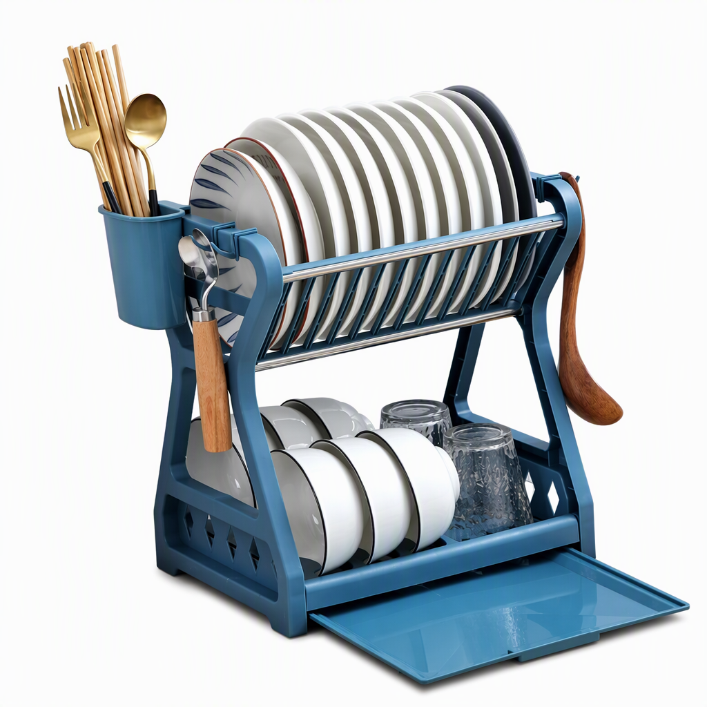 Multi-Layer Kitchen Dish Drying Rack and Tableware Storage Organizer with Steel Frame