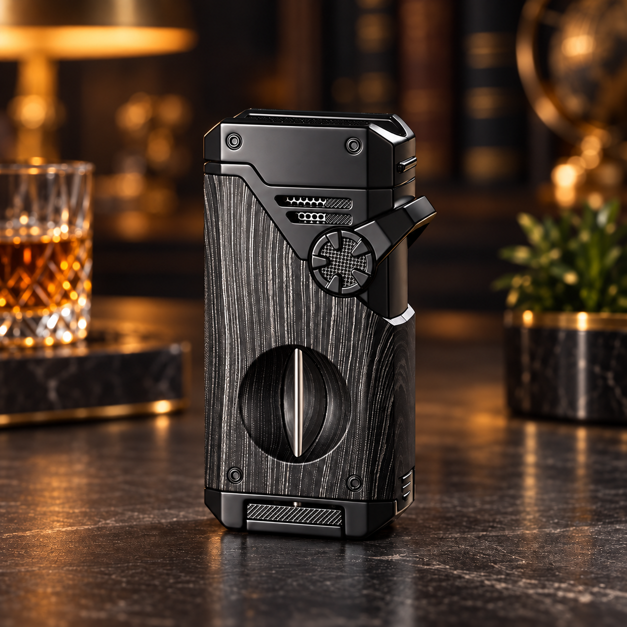 Vintage-inspired luxury refillable lighter in a dark gray finish
