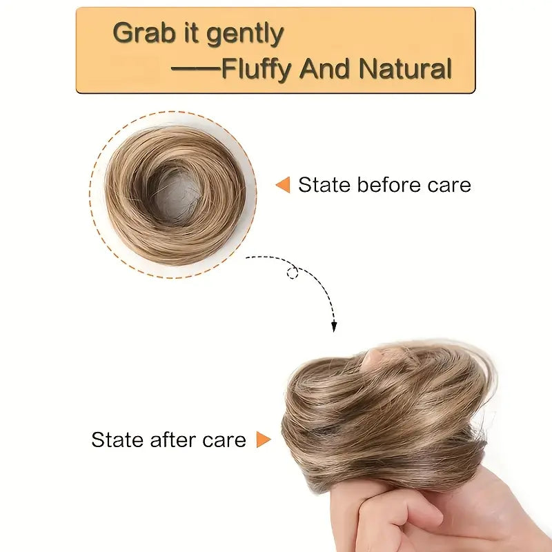 Messy bun hair piece in use