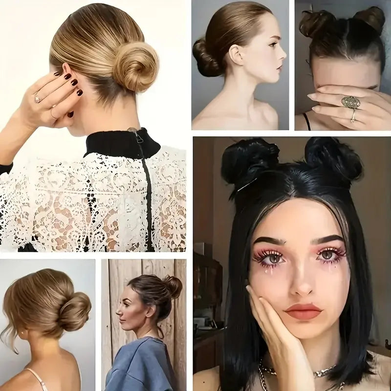 Messy bun hair extension detail